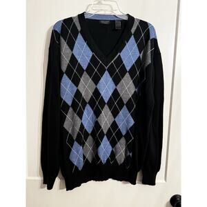 Cellini Argyle Sweater Blue Navy Wool Blend Sz XXL Made In Italy Work Winter